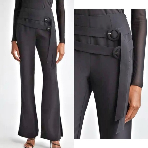 Cinq A Sept Hadlee Belted Wide Leg Pants Womens Double Buckle Open Ankle - Picture 1 of 7
